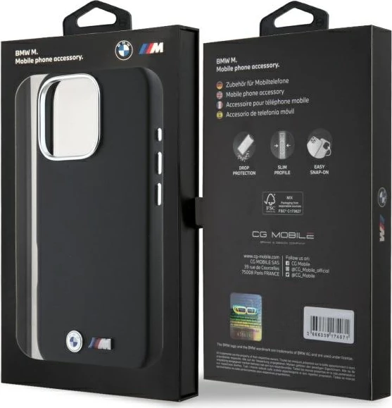 Mbështjellës BMW M Smooth Full Wrapped Metal MagSafe për iPhone 16 Pro, Zi