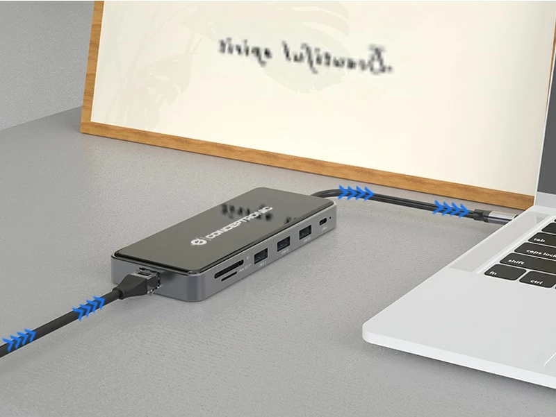 Docking station Conceptronic 12-1 USB-C, 2x HDMI, 3x USB-A, AUX, 25cm, gri