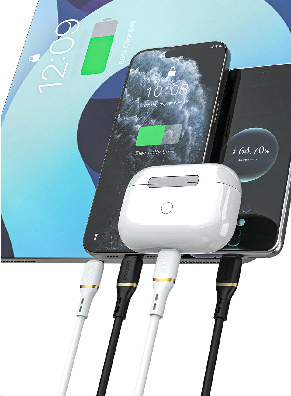 Kabllo USB-A në USB-C, Dudao L25T, 5A, 1 m, USB 2.0 480 Mb/s, silikon, e bardhë