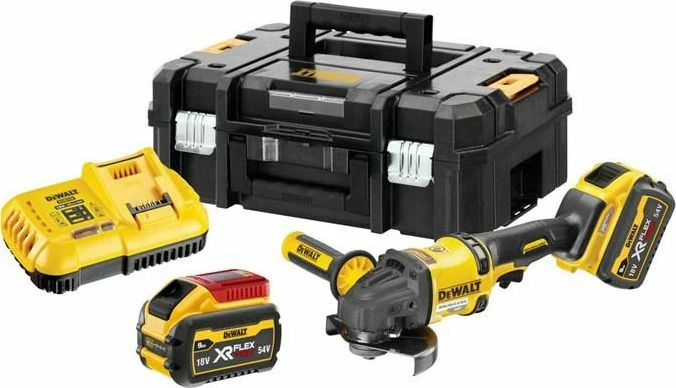 Mulli këndor DeWalt DCG418X2-QW 54V XR FLEXVOLT 125mm 2x9Ah me karikues dhe kuti TSTAK II, verdhë/zi