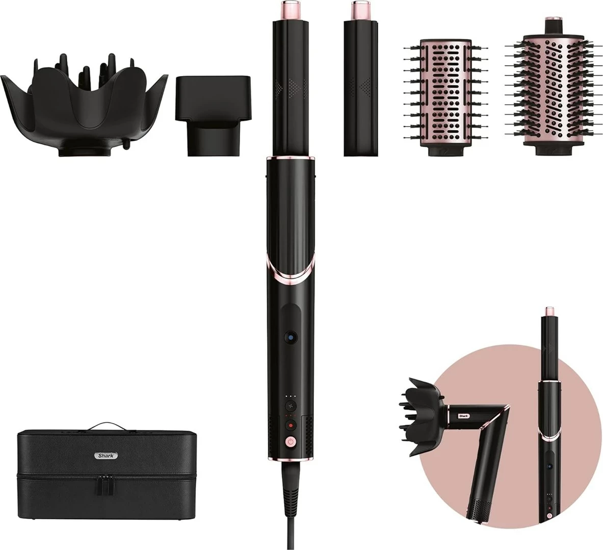 Stiluese për floke Multistyler Shark FlexStyle 5-in-1, 1400W, e zezë/ rozë