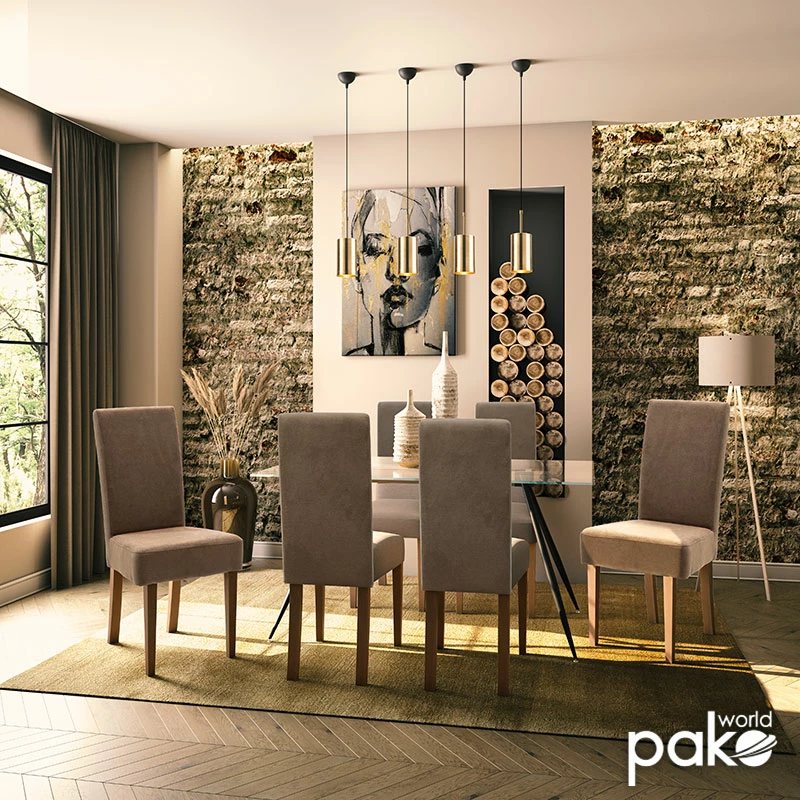 Karrige Ditta me pëlhurë ngjyrë kafe të çelët - këmbë druri arre, set prej 2 copash