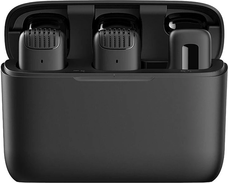 Set mikrofonë lavalier wireless Apexel APL-MIC008 me kuti karikimi, 2 copë, i zi