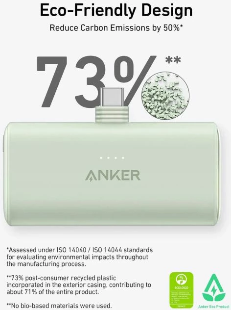 Powerbank Anker Nano 5K A1653H11 5000mAh 22.5W USB-C me konektor të palosshëm, e zezë, set me kabllo USB-C në USB-C 0.6m