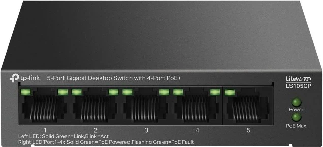 Switch TP-Link LiteWave 5-Port Gigabit Desktop, 4-Port PoE+, i zi