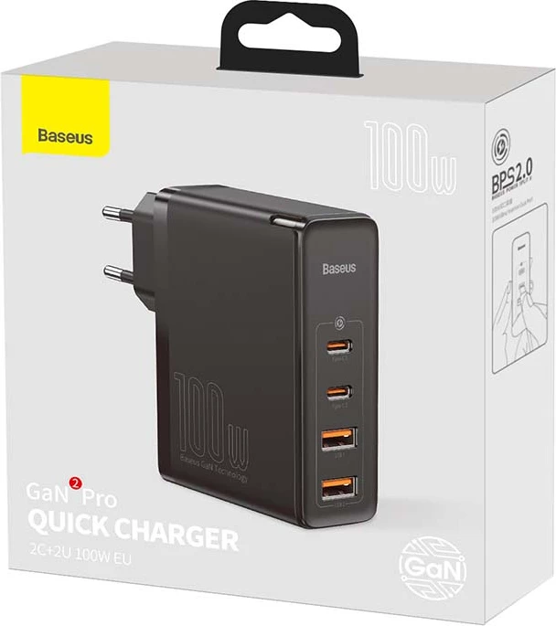 Karikues udhëtimi Baseus GaN2 Pro, 100W, 2x USB-C + 2x USB-A, i zi