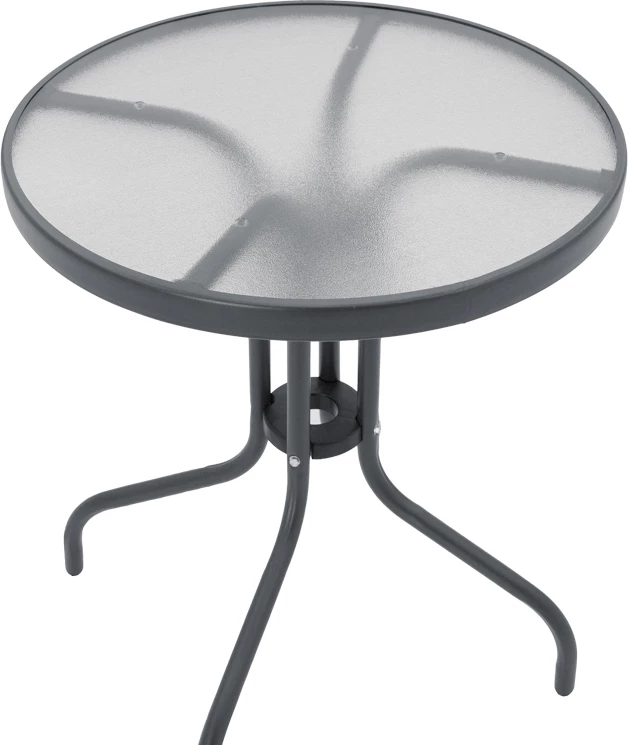 Set tavoline me karrige, 3 pjesë, ngjyrë gri, metal dhe xham i kalitur, D60x70cm