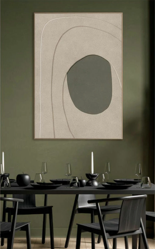 Pikturë dekorative me kornizë, kanavacë, bezhë dhe ulli e gjelbër, 80x120x4.3cm