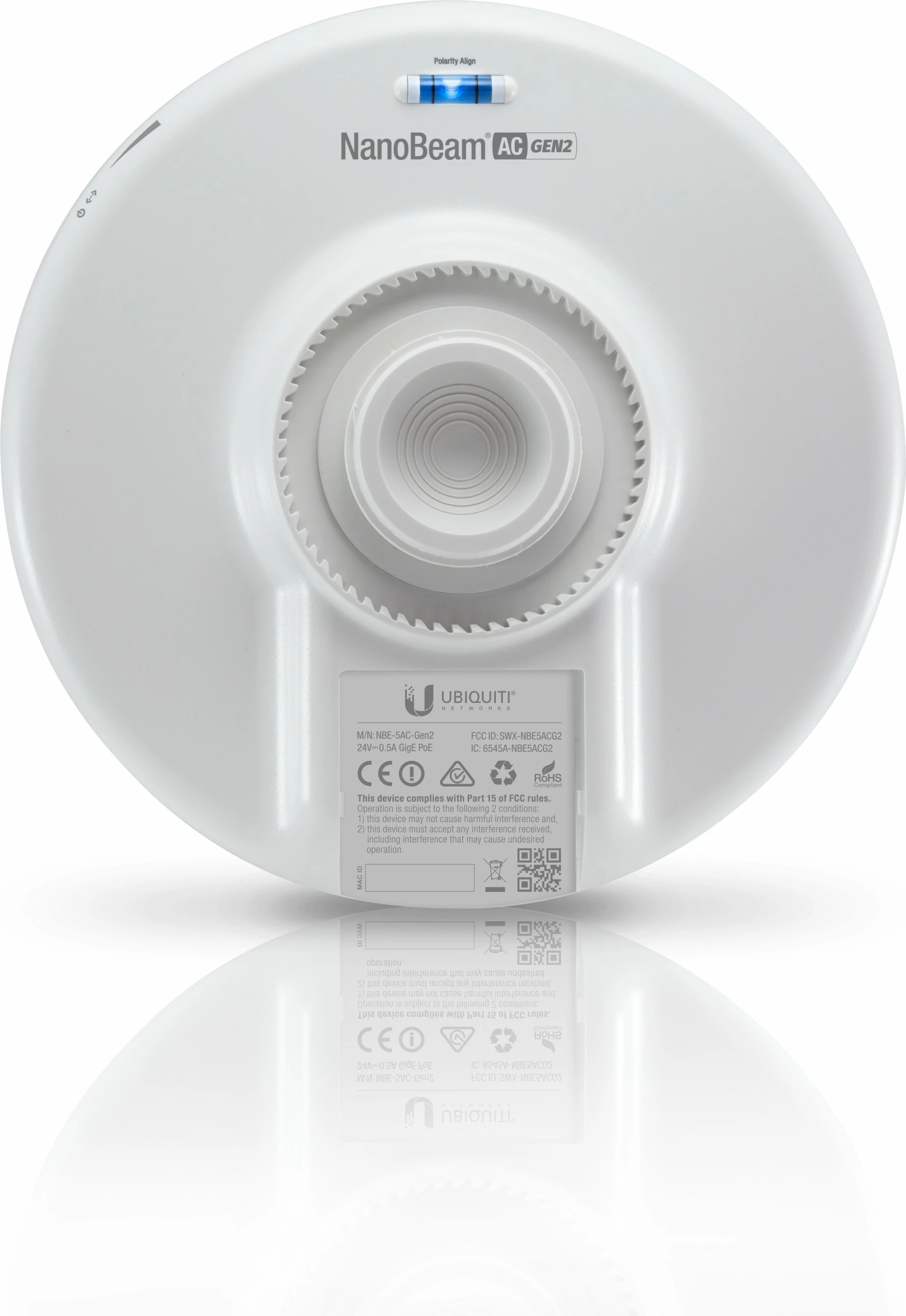 Access point Ubiquiti NanoBeam 5AC Gen 2, 450 Mbit/s, Wi-Fi, 2x Gigabit LAN, e bardhë