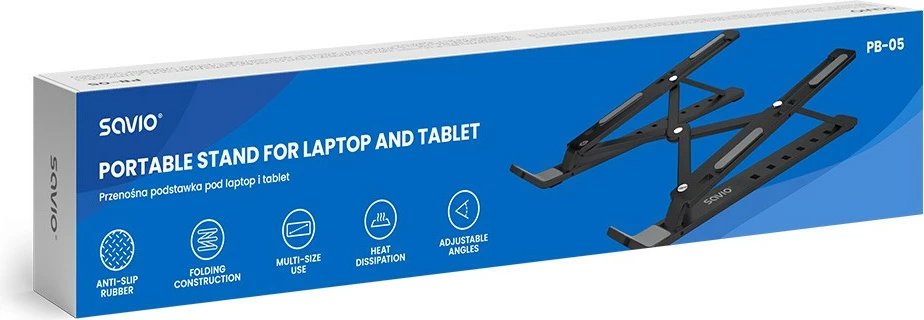 Mbajtës portativ për laptop/tablet Savio PB-05, alumini, i zi