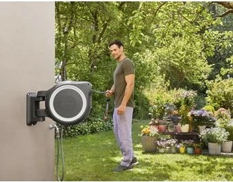 Mbështjellës uji Gardena RollUp L, automatik, 30m, zi, kaltër, hiri