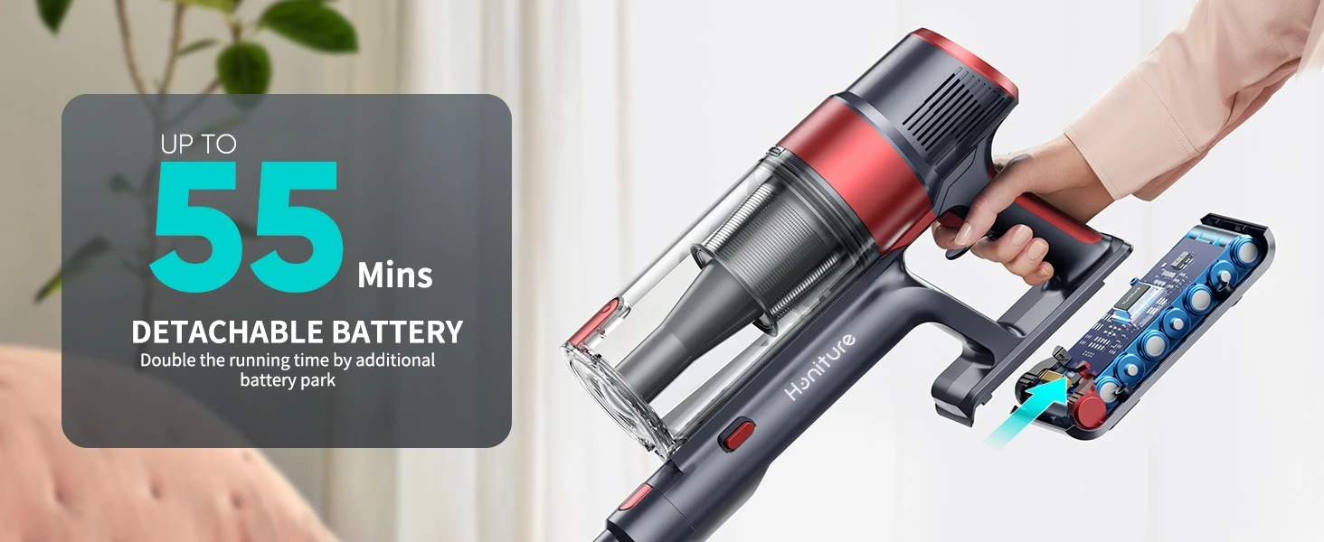 Fshesë me bateri vertikale Honiture S13 Pro, 450W, 38000Pa, 1.5L, deri 55 min, kuqe/zezë