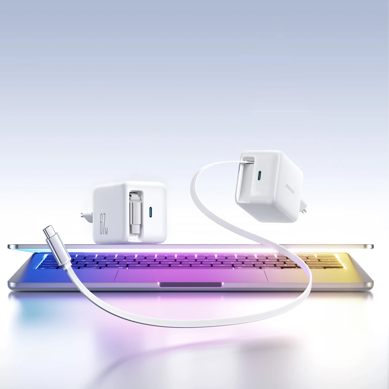 Karikues muri Joyroom JR-TCL06, 67W, GaN, me kabllo USB-C të integrume, Bardhë