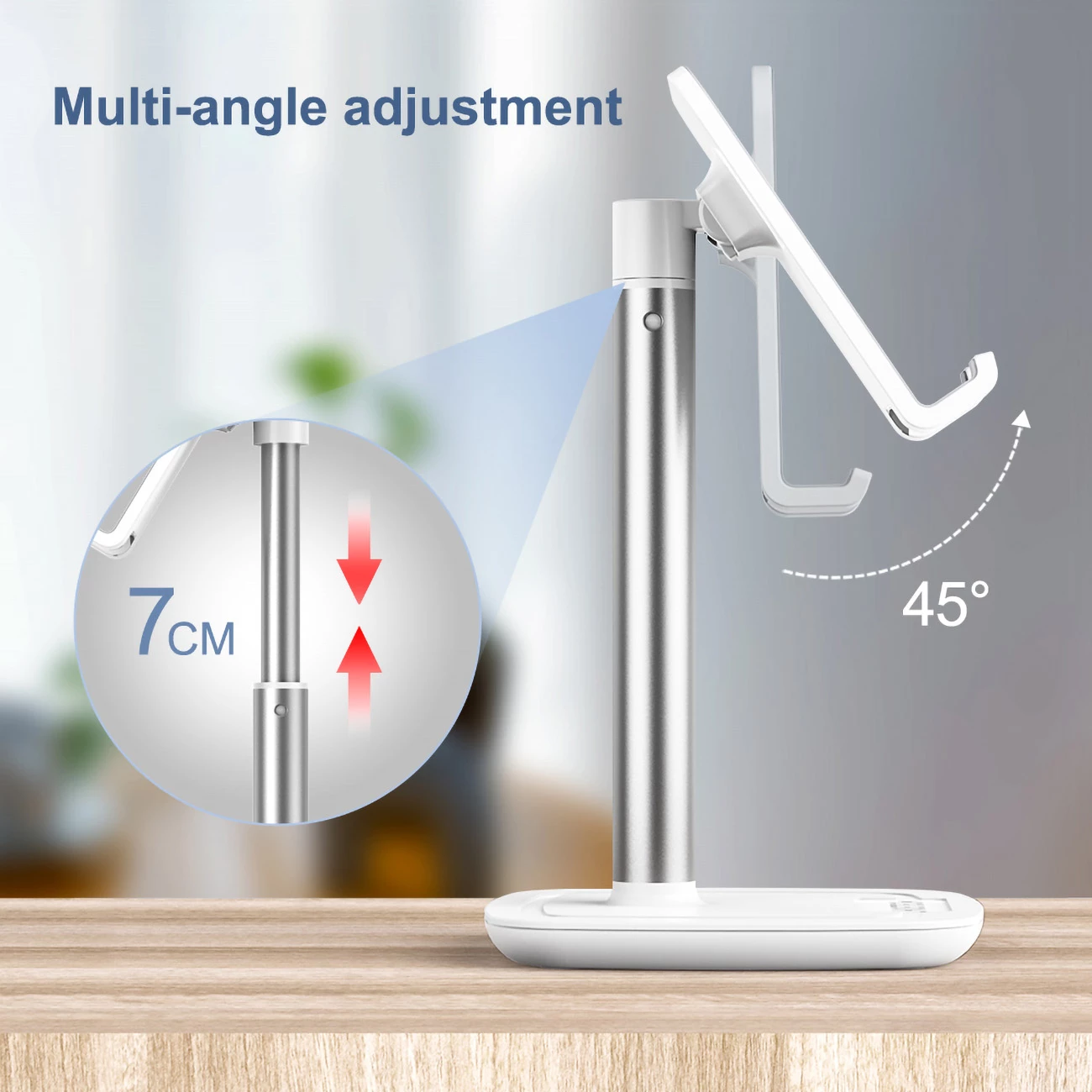 Mbajtëse telefoni/tableti Choetech H035, alumini, e bardhë dhe argjendtë, rregullim këndi dhe lartësie