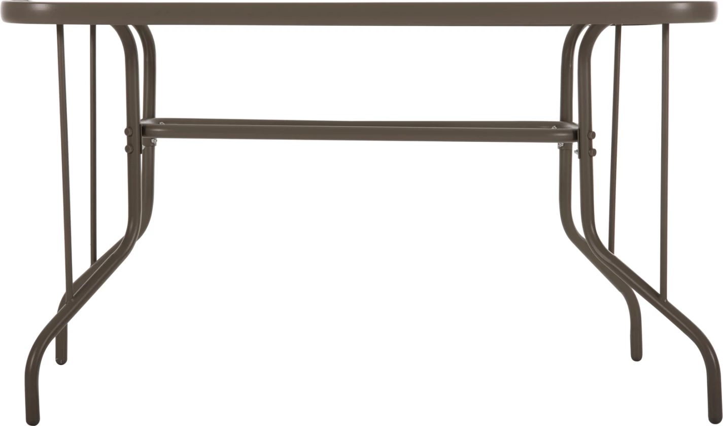 Tavolinë metalike për jashtë ADAM, ngjyrë shampanjë, me sipërfaqe xhami të forcuar, 120x70x71H cm