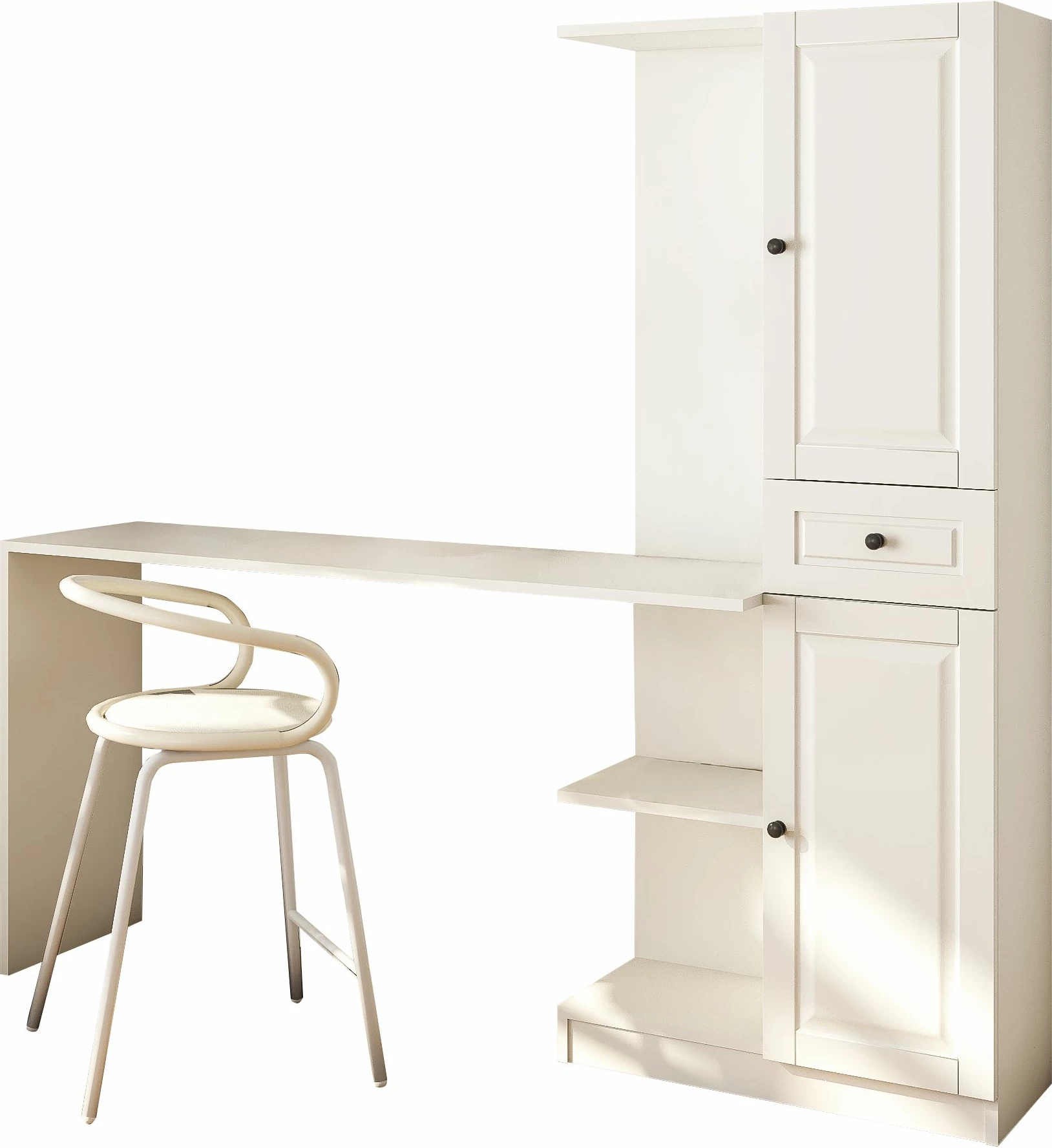 Tavolinë pune me raft librash Skye Decor, Rb-021, ngjyrë e bardhë mat