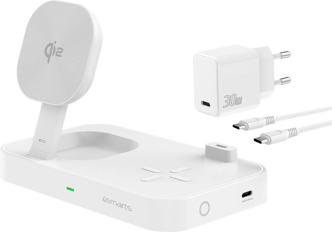Karikues wireless 4smarts Qi2, 1.5 m, i bardhë