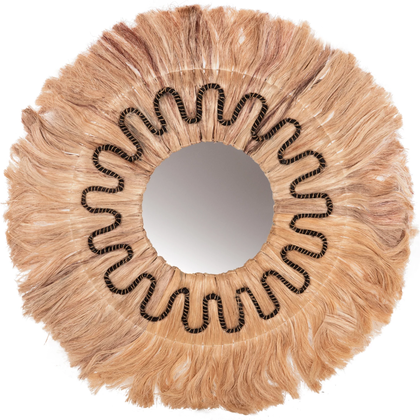 Pasqyrë e rrumbullakët me kornizë prej fibrash abaca, ngjyrë natyrale dhe e zezë, 90x4x90 cm, FH7750