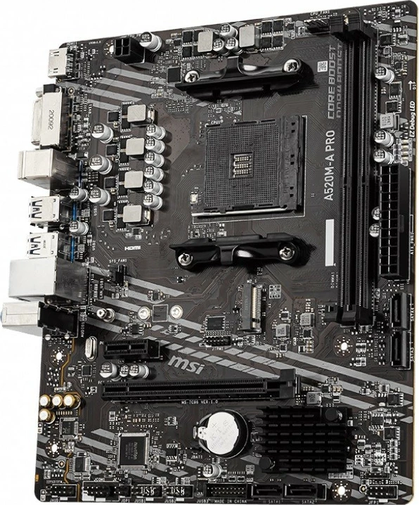 Pllakë amë MSI A520M-A PRO, Socket AM4, mATX, 2 x DDR4, DVI/HDMI, USB 3.2, e zezë