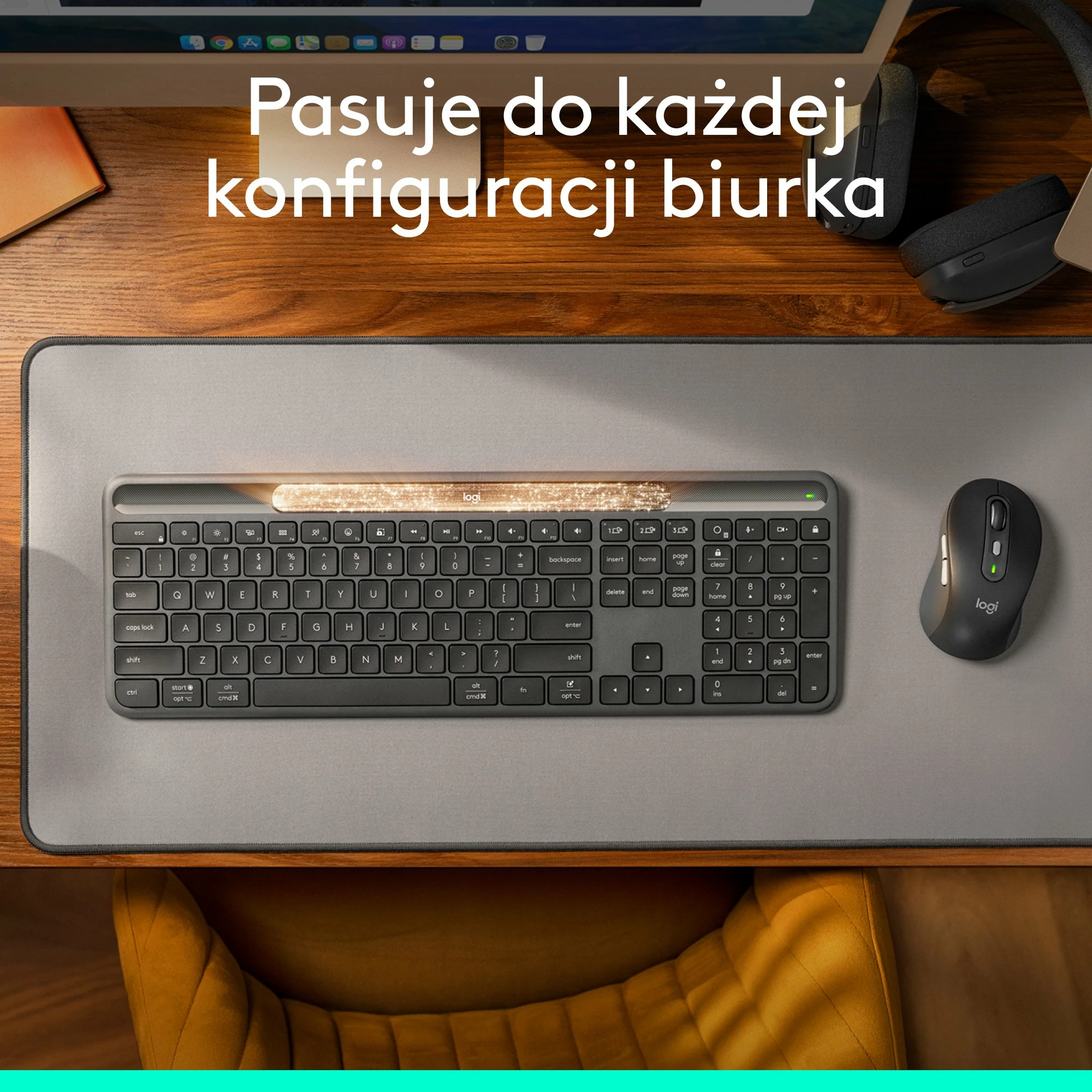 Tastierë wireless Logitech Slim Solar+ 920-013764, US layout, Bluetooth/Logi Bolt, full-size me numpad, Graphite