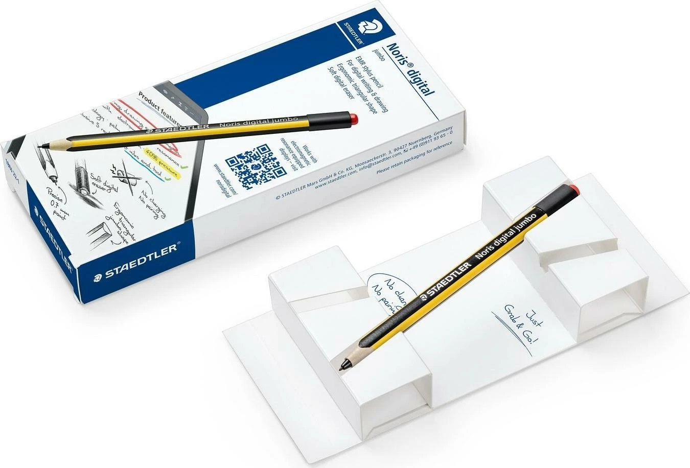 Stylus Staedtler Noris Digital Jumbo, EMR, majë 0.7 mm, 4096 nivele presioni, me gomë digjitale, verdhë/zi