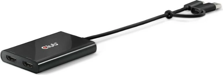 Adapter Club3D USB-C/USB-A në 2x HDMI 4K@60Hz, i zi