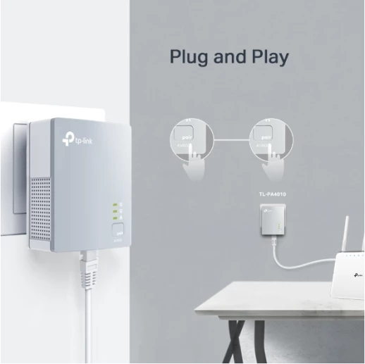 Adapter Powerline TP-LINK TL-PA4010 KIT AV600, 600 Mbps, 1x 10/100 Ethernet, set 2 copë, i bardhë