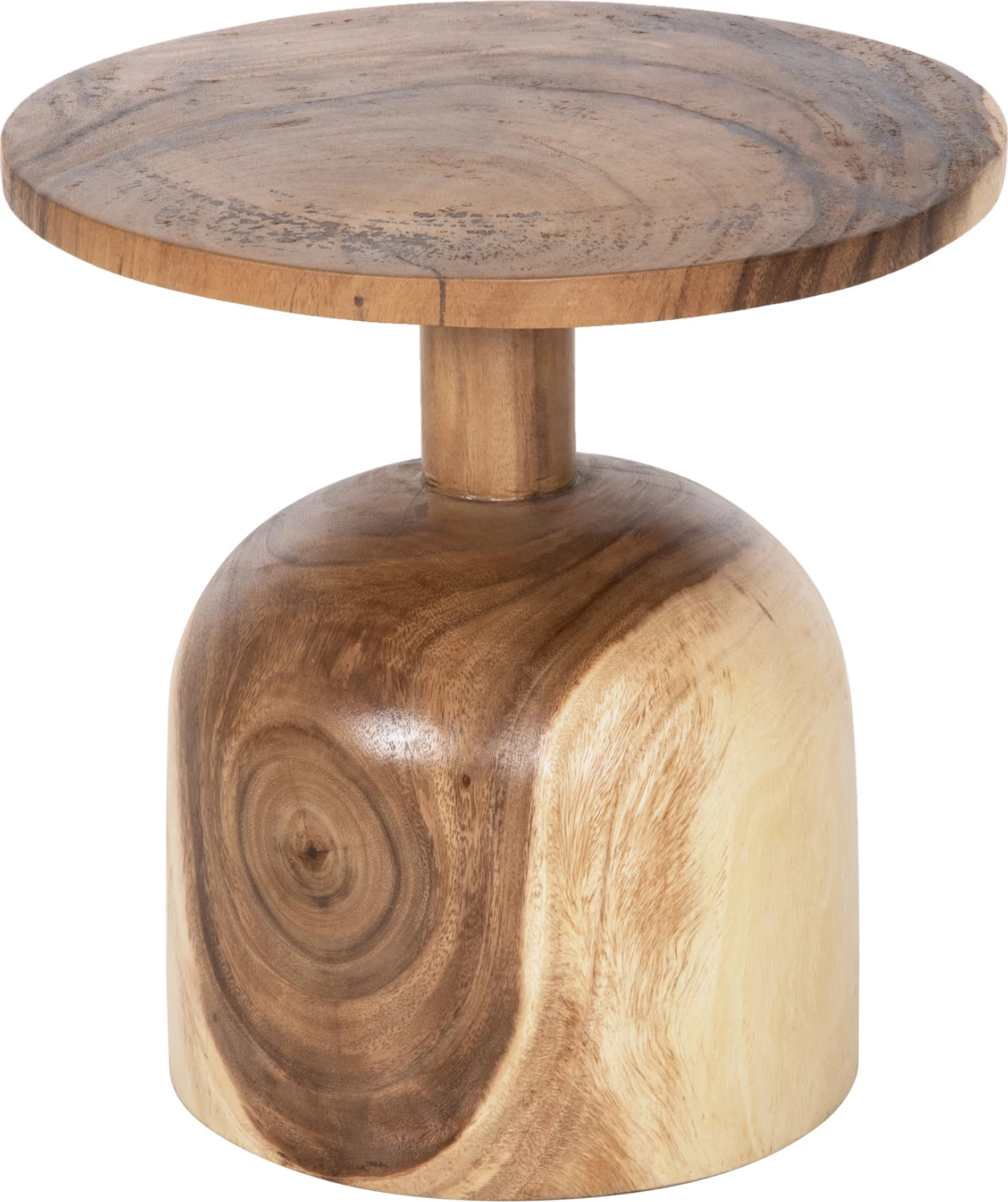 Tavolinë anësore e rrumbullakët PUMBE-s FH9892 dru suar i fortë, ngjyrë natyrale, Φ39,5x40H cm