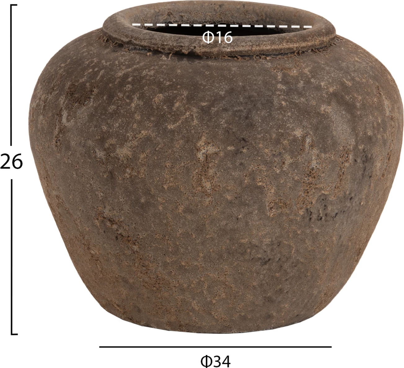 Vazo dekorative ZATI, terrakotë, ngjyrë gri, FH7931, Φ34x26H cm