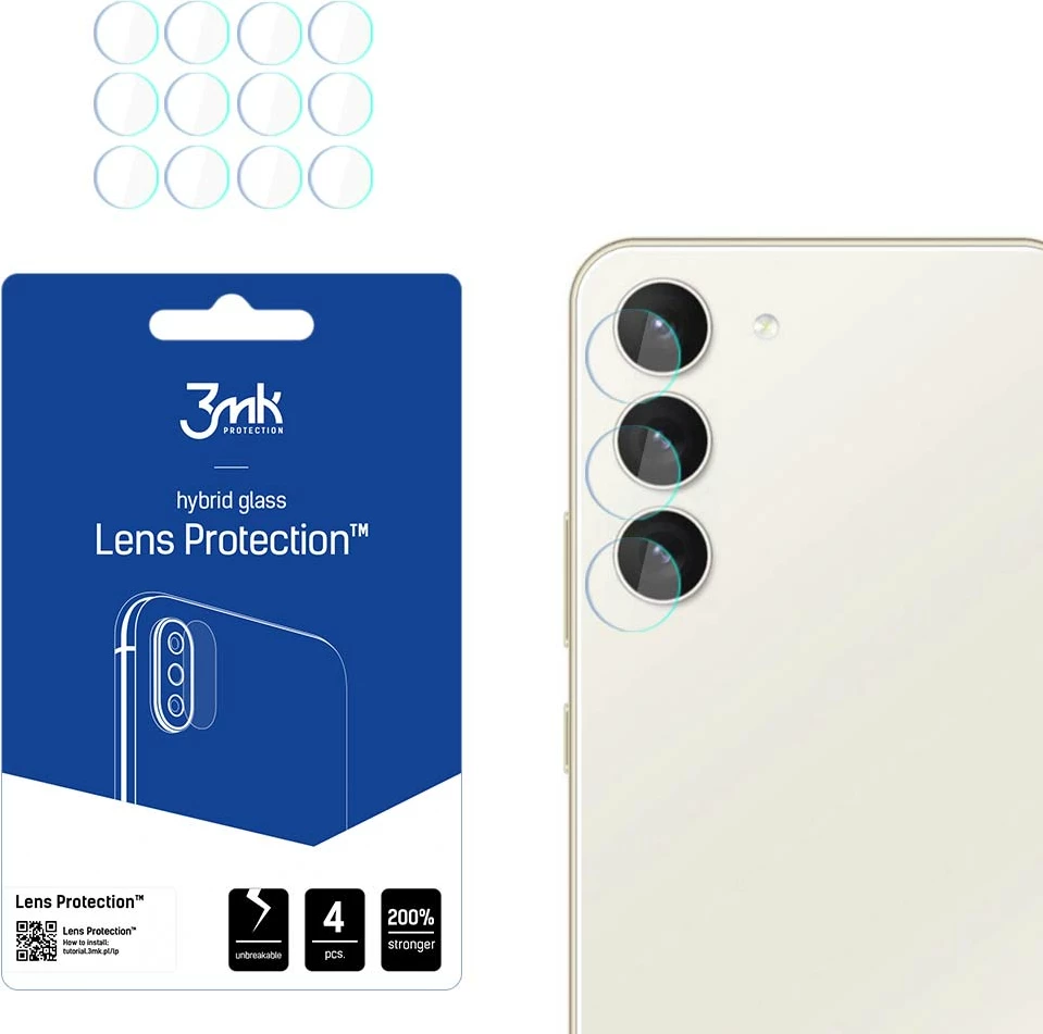 Mbrojtës xhami për lente Samsung Galaxy S23, 3mk Lens Protection, 4 copë