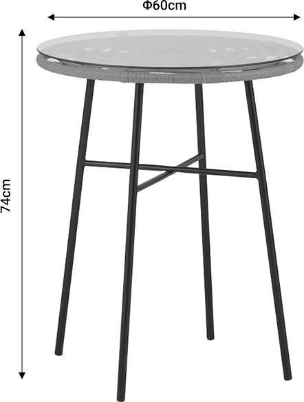 Tavolinë Gaus metalike, ngjyrë e zezë-pe natyrale-xham D60x74cm