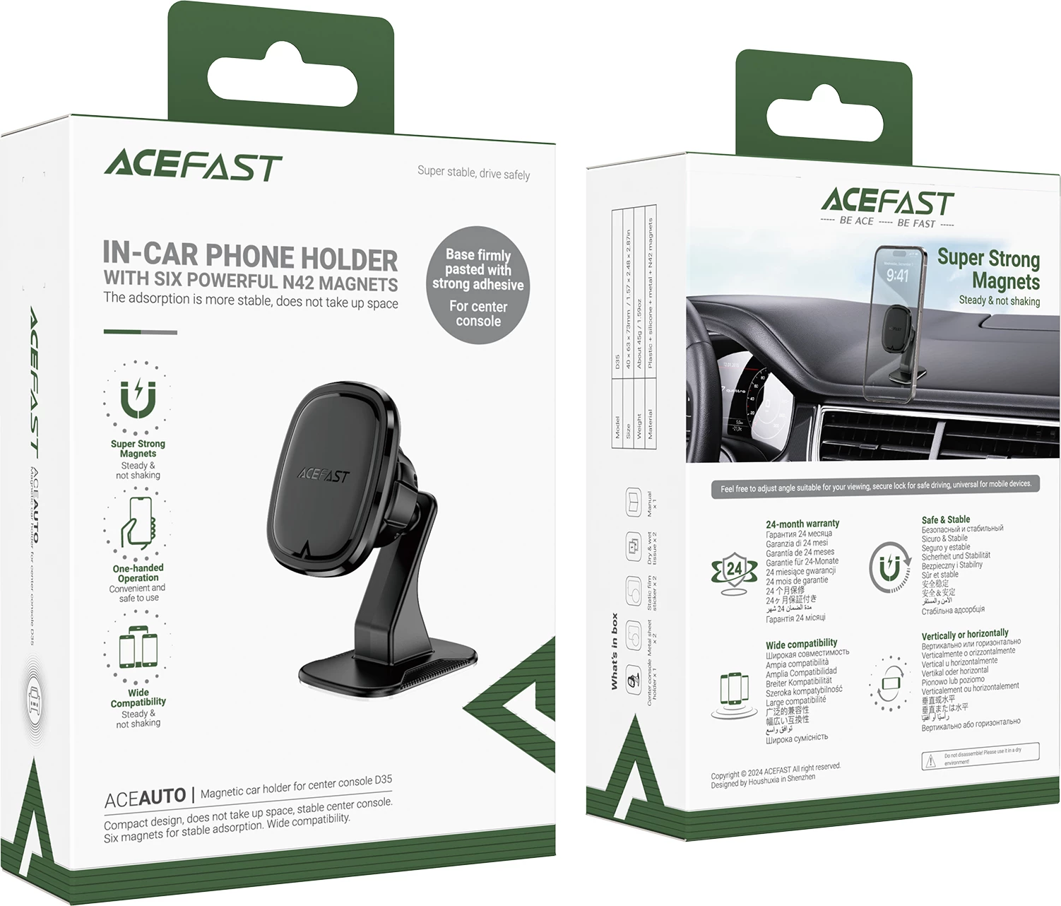 Mbajtës magnetik për celular Acefast D35, i zi, për panel të makinës