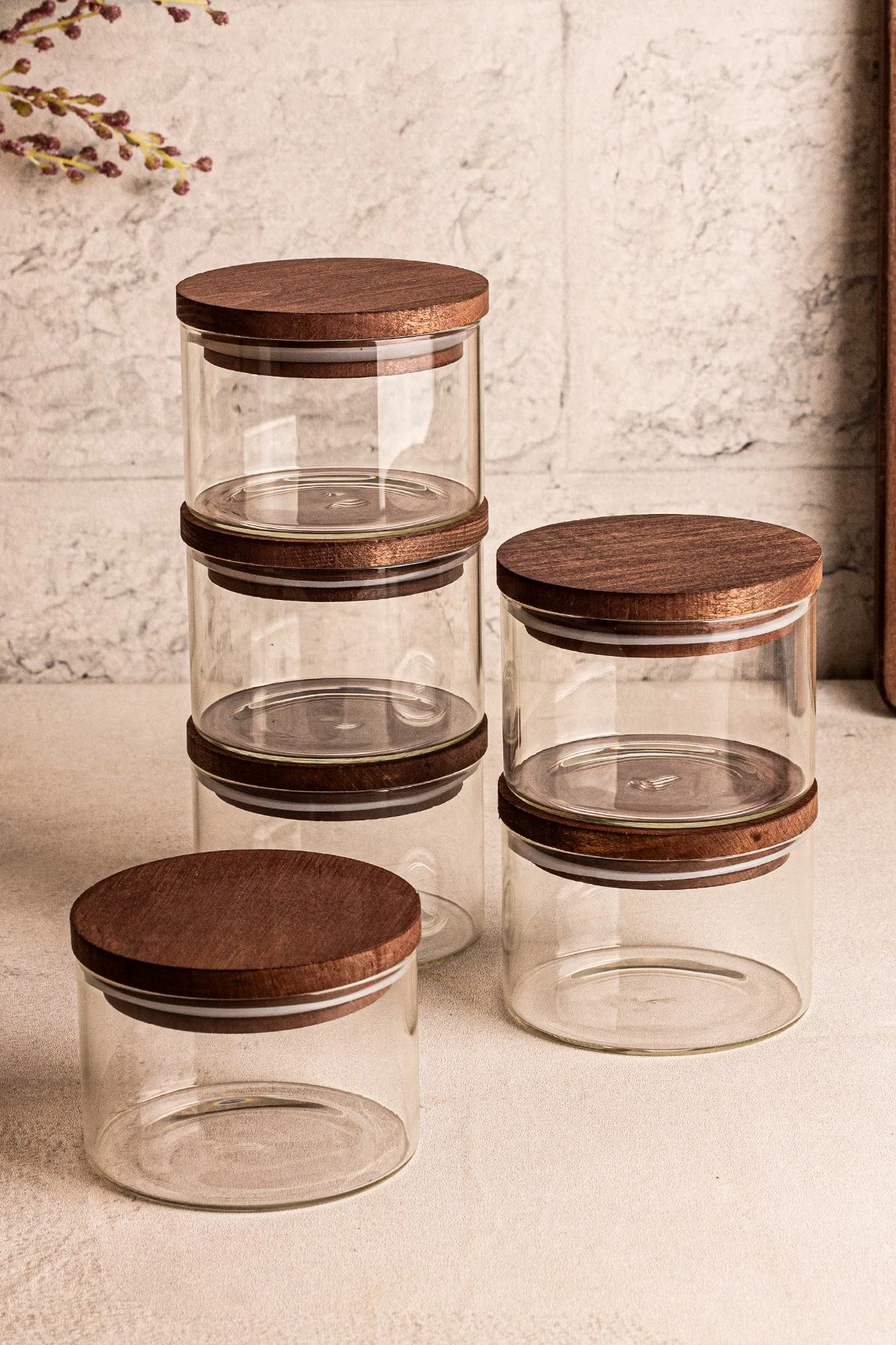 Set pjatash qelqi me kapak druri, 12 copë, Hermia Concept Doria 6