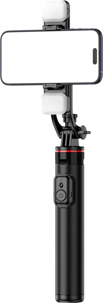 Selfie stick Hurtel WC12YDS tripod teleskopik me dy llampa, 1.3m, Bluetooth, i zi