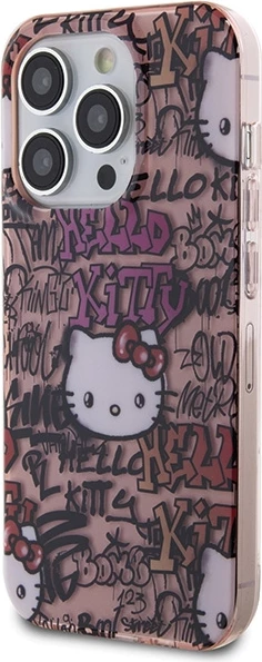 Mbështjellës Hello Kitty IML Tags Graffiti për iPhone 15 Pro, rozë