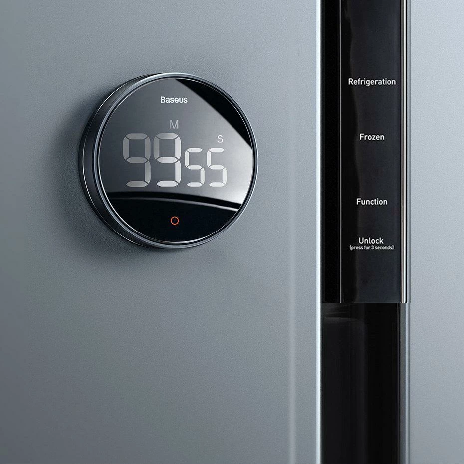 Timer digjital Baseus FMDS000013, ekran LED, magnet, 3 nivele zëri, i zi