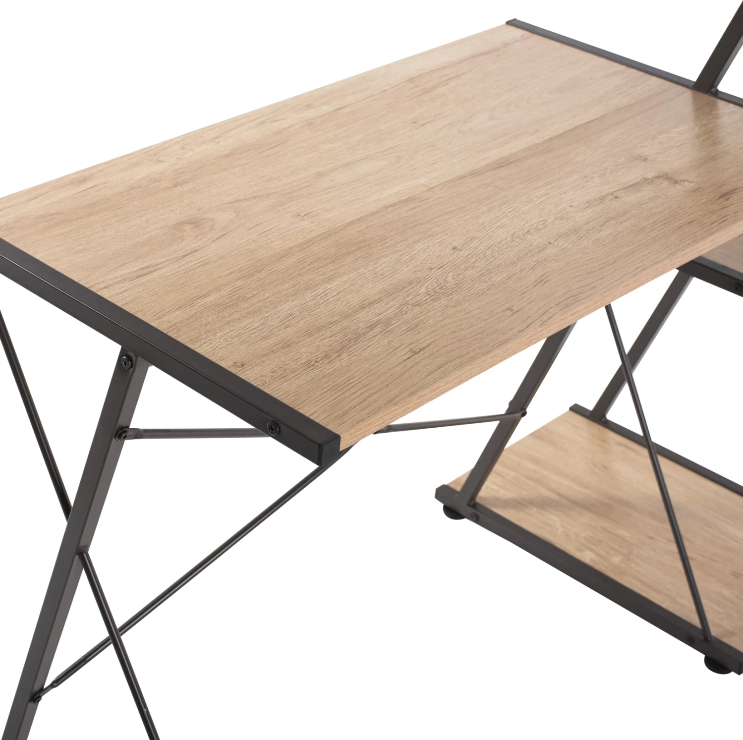 Tavolinë zyre FH9317, ngjyrë metalike e zezë me sipërfaqe tavoline MDF ngjyrë lisi, 116x48x89.5 cm