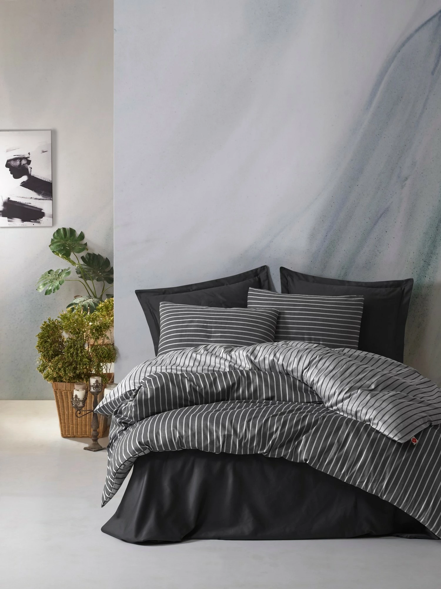 Set mbulesë për jorgan dopio, bambu, anthracite, L'essentiel