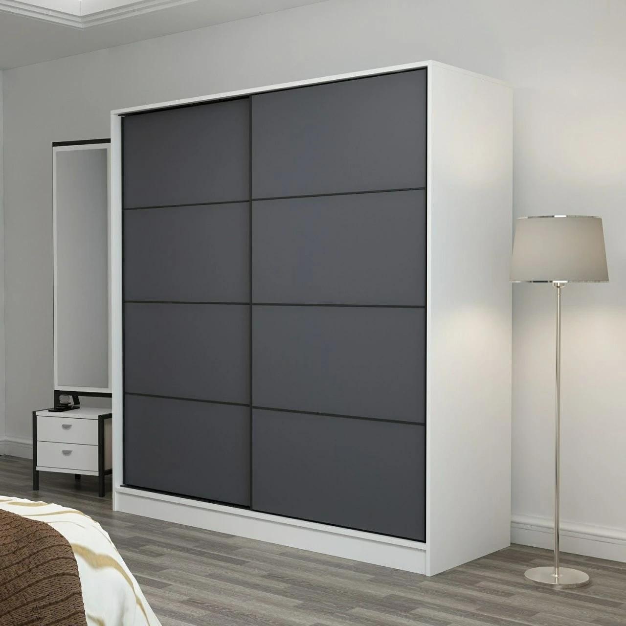 Dollap Skye Decor, i bardhë dhe antracit, 180x190x52cm, 6 pjesë