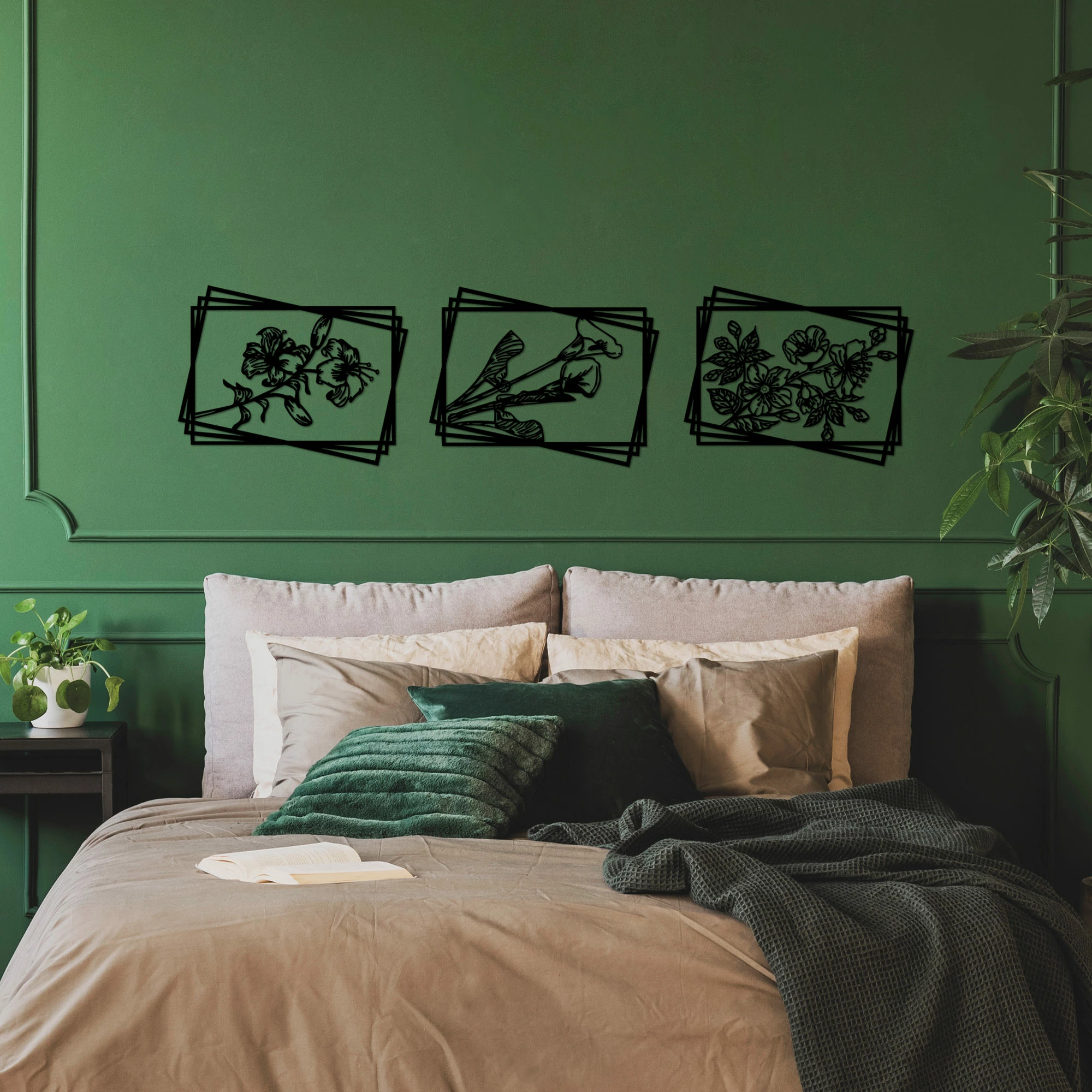 Aksesor dekorativ metalik për mur, lule, 3 copë, Wallity 514