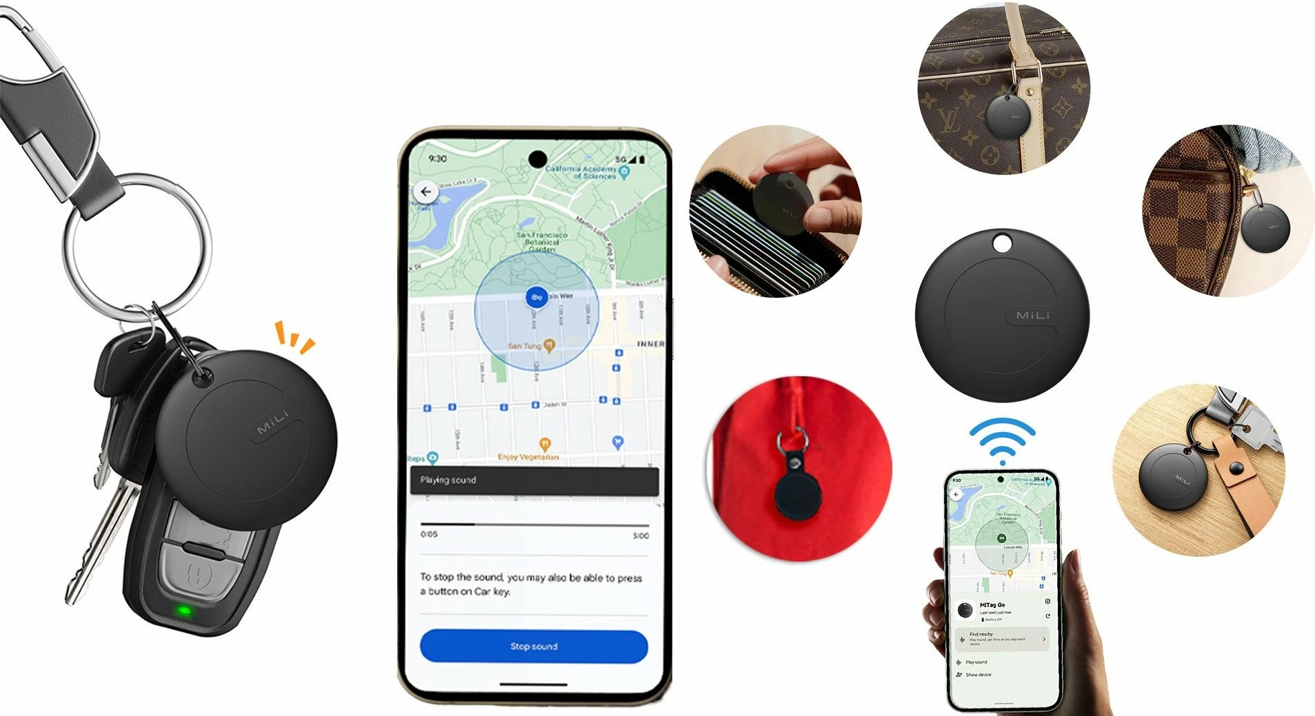 Gjurmues Bluetooth MiLi MiTag APL për iOS, BLE 5.2, IPX67, me këllëf, 3 copë, i zi