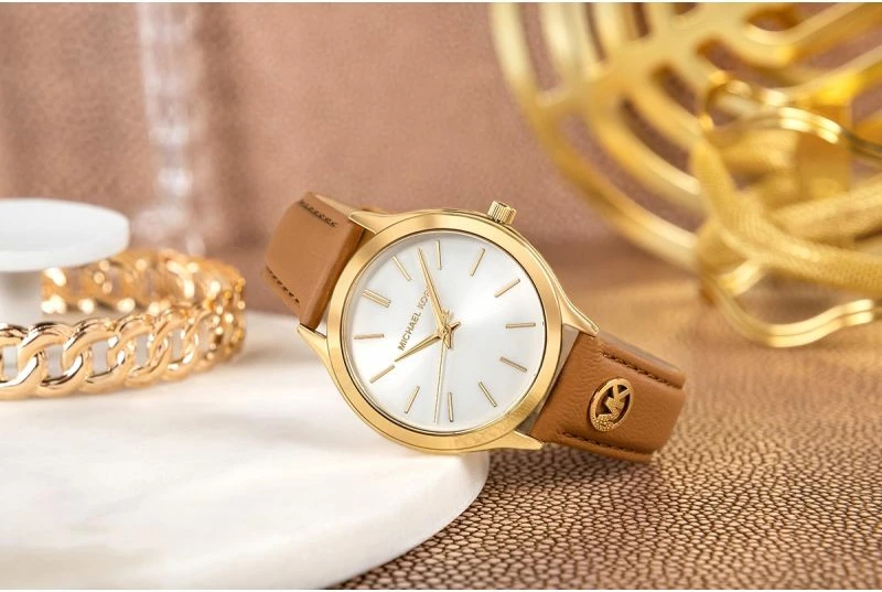 Orë dore femra Michael Kors Slim Runway MK7543, kafe