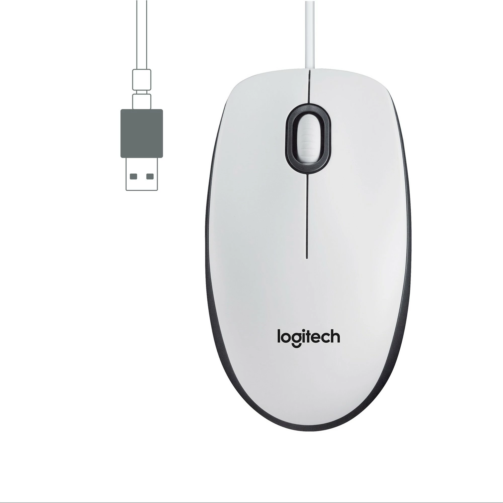 Maus Logitech M100, Ambidextrous, Optical, USB Type-A, 1000 DPI, Bardhë