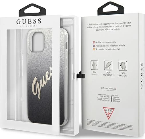 Mbështjellës Guess GUHCP12LPCUGLSBK për iPhone 12 Pro Max 6.7", Glitter Gradient, zi