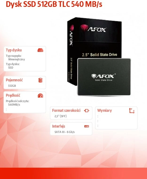 SSD AFOX SD250-512GN, 512GB, 2.5", SATA III, e zezë