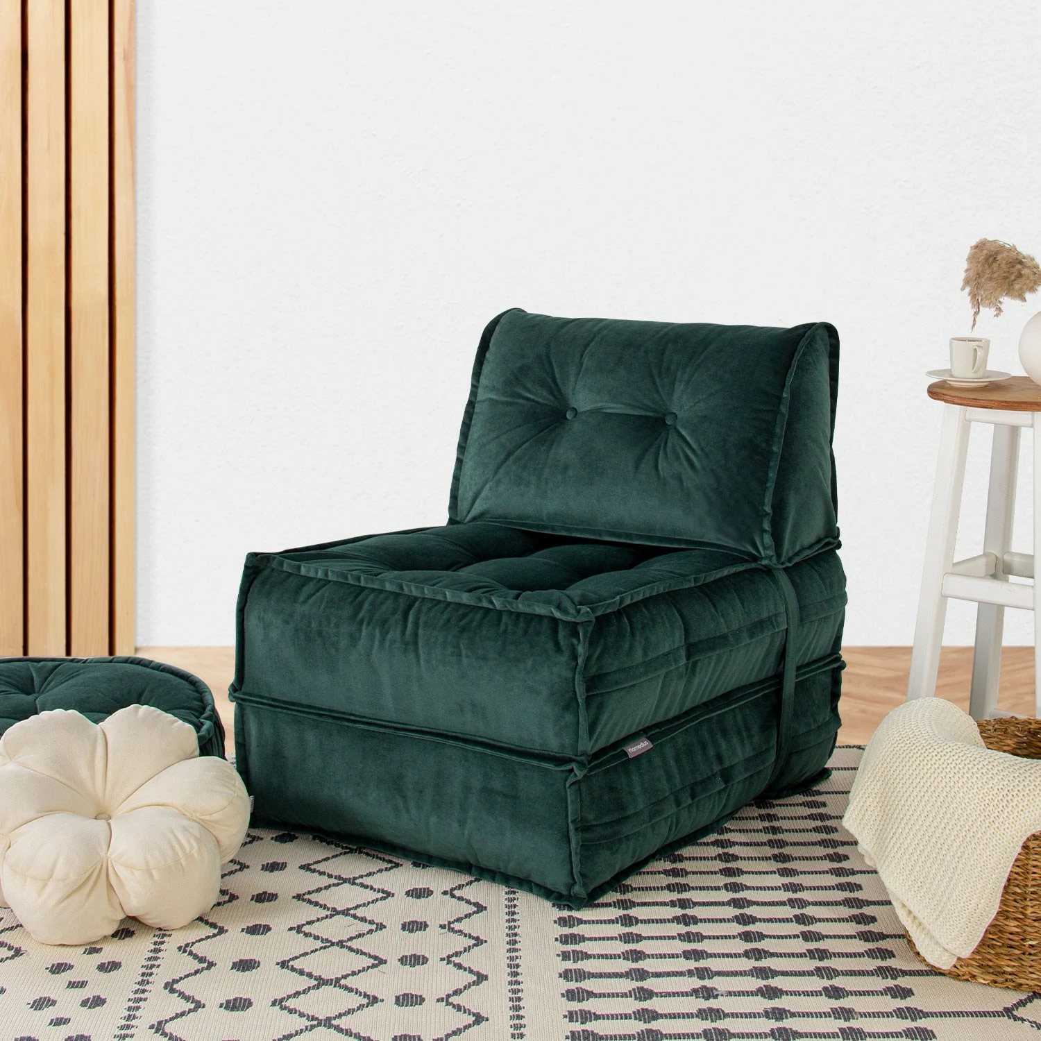 Krevat-karrige një vendës, kadife ngjyrë jeshile petrol, Atelier del Sofa