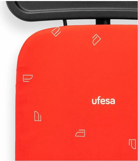 Dërrasë hekurosjeje UFESA Deep 124 × 38 cm, lartësi e rregullueshme 77–94 cm, me mbajtëse hekuri 29 × 40 cm, e kuqe