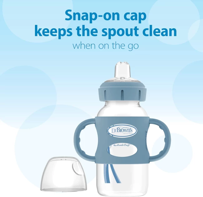 Shishe Dr. Brown’s Milestones, 270ml (9oz) – Grykë e Gjerë, Doreza Silikoni, 6m+, Blu