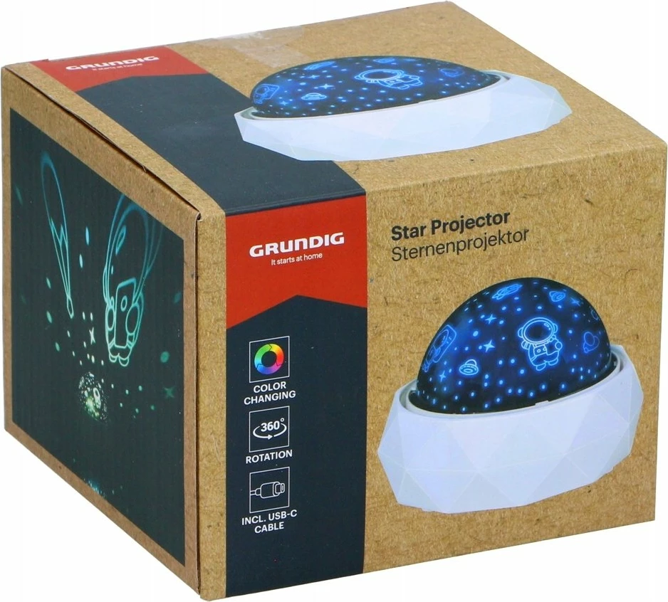 Projektor yjesh Grundig Star, LED rrotullues, USB-C, 11.5×11.5×9 cm, i bardhë