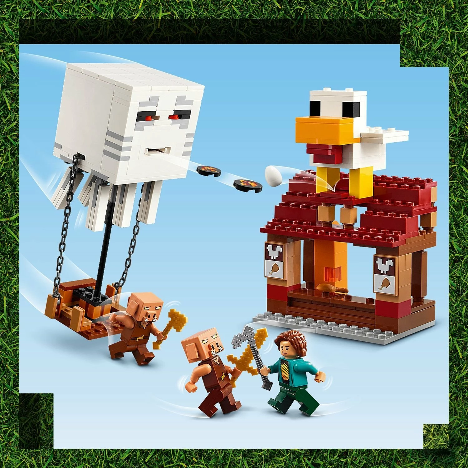Set LEGO Minecraft Balloon Ghast Attacks the Village 21273, 555 pjesë